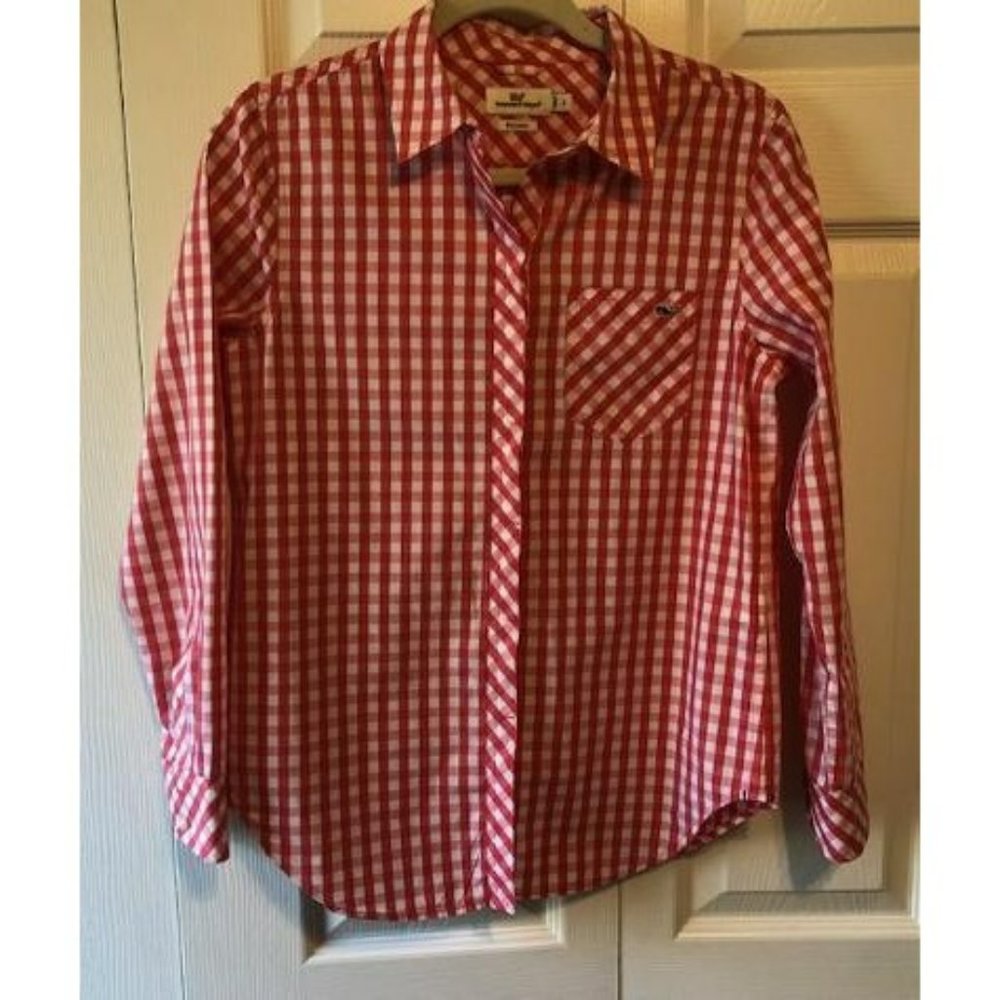 Vineyard Vines Red Checked Button Down Shirt Size… - image 1